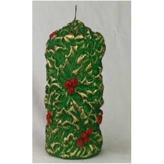 Daniel Ost Candles 2Green velvet with gold & red holly, pillar h. 170x80mm