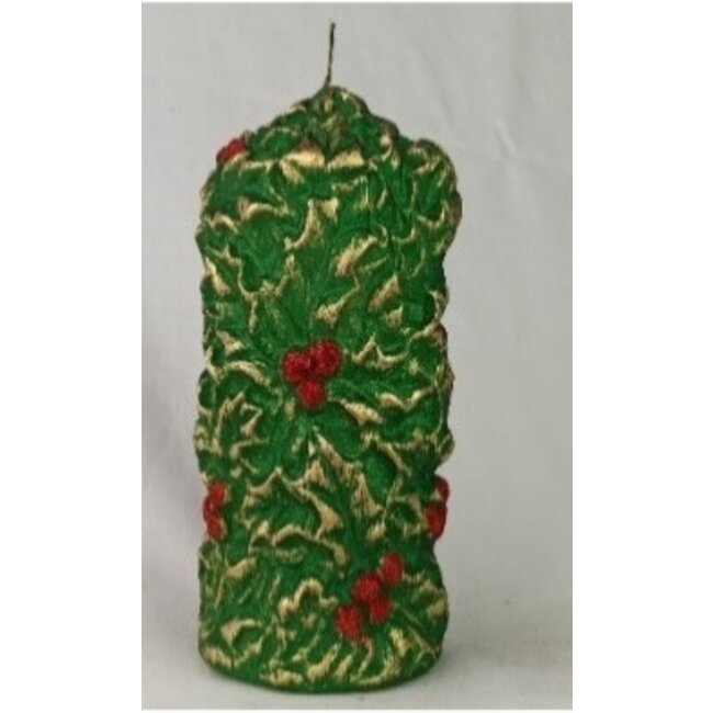 Daniel Ost Candles 2Green velvet with gold & red holly, pillar h. 170x80mm
