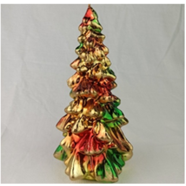 Daniel Ost Candles 4Red-Green-Gold-Brown Metallic w/Gold glitter Arcobaleno X-mas tree mm h. 240 x 130