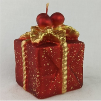 Daniel Ost Candles Cubo h.100x70 mm Red velvet w/ gold decorations and red Holly Gift