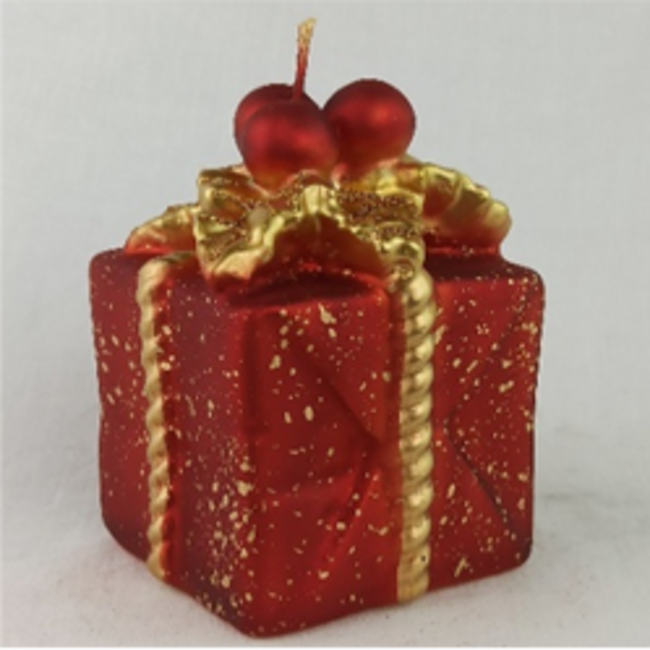 Daniel Ost Candles 19Cubo h.100x70 mm Red velvet w/ gold decorations and red Holly Gift