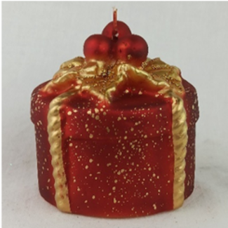 Daniel Ost Candles 22Cylinder h.90x80 mm Red velvet w/ goold decorations and red Holly Gift