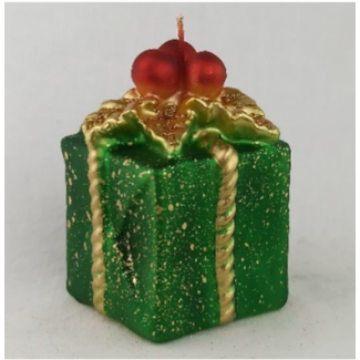 Daniel Ost Candles 20Cubo h. 100x70 mm Xmas green velvet w/ gold decorations and red Holly Gift