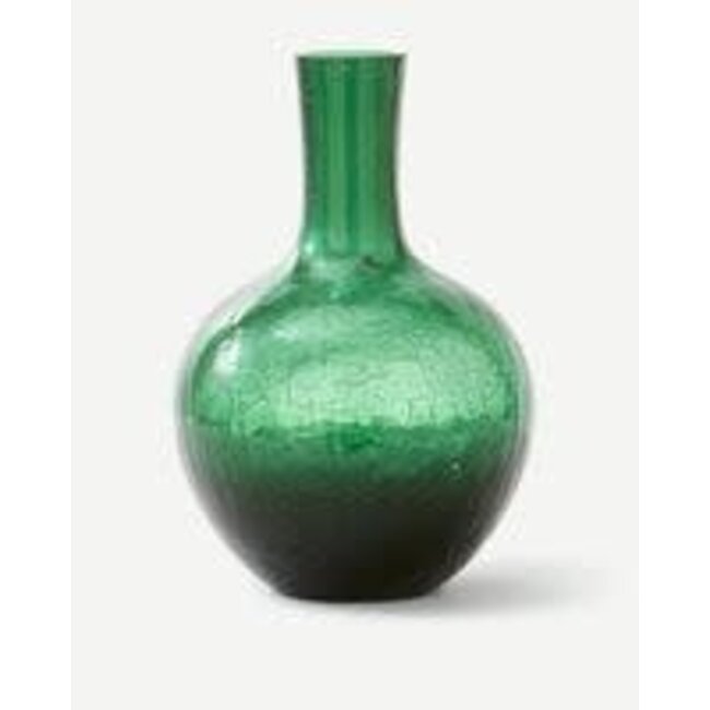 PolsPotten Crackled Glass Ball Body Vase - S - Dark Green