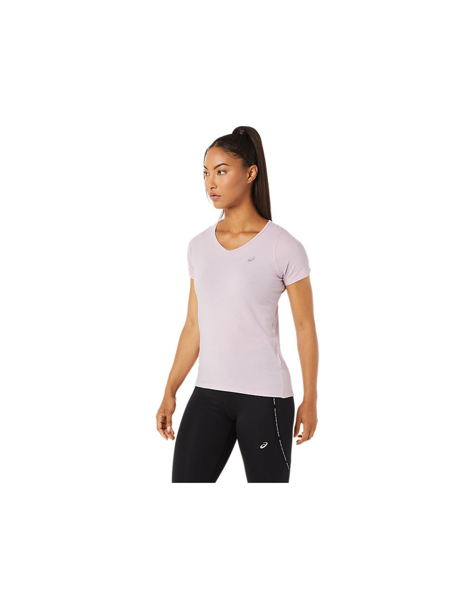 Asics V-NECK SS TOP-Dames-BARELY ROSE