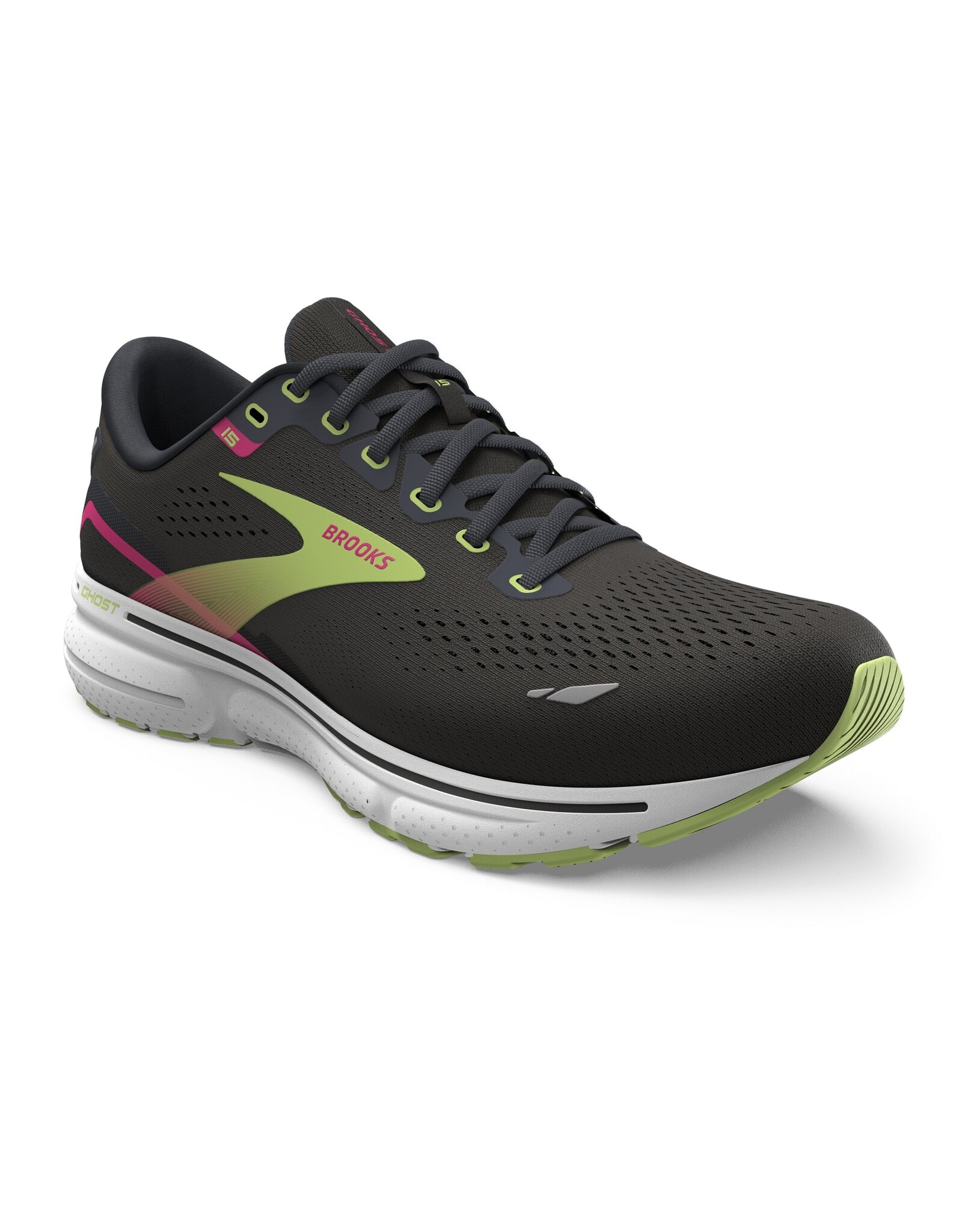 Brooks Ghost 15-Dames-Black/Ebony/Sharp Green