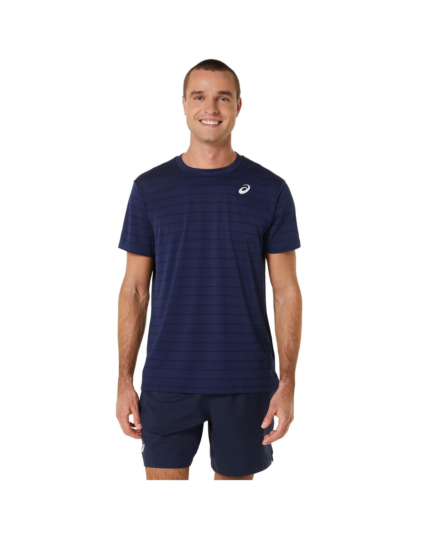 Asics MEN COURT STRIPE SS TOP-Heren-MIDNIGHT