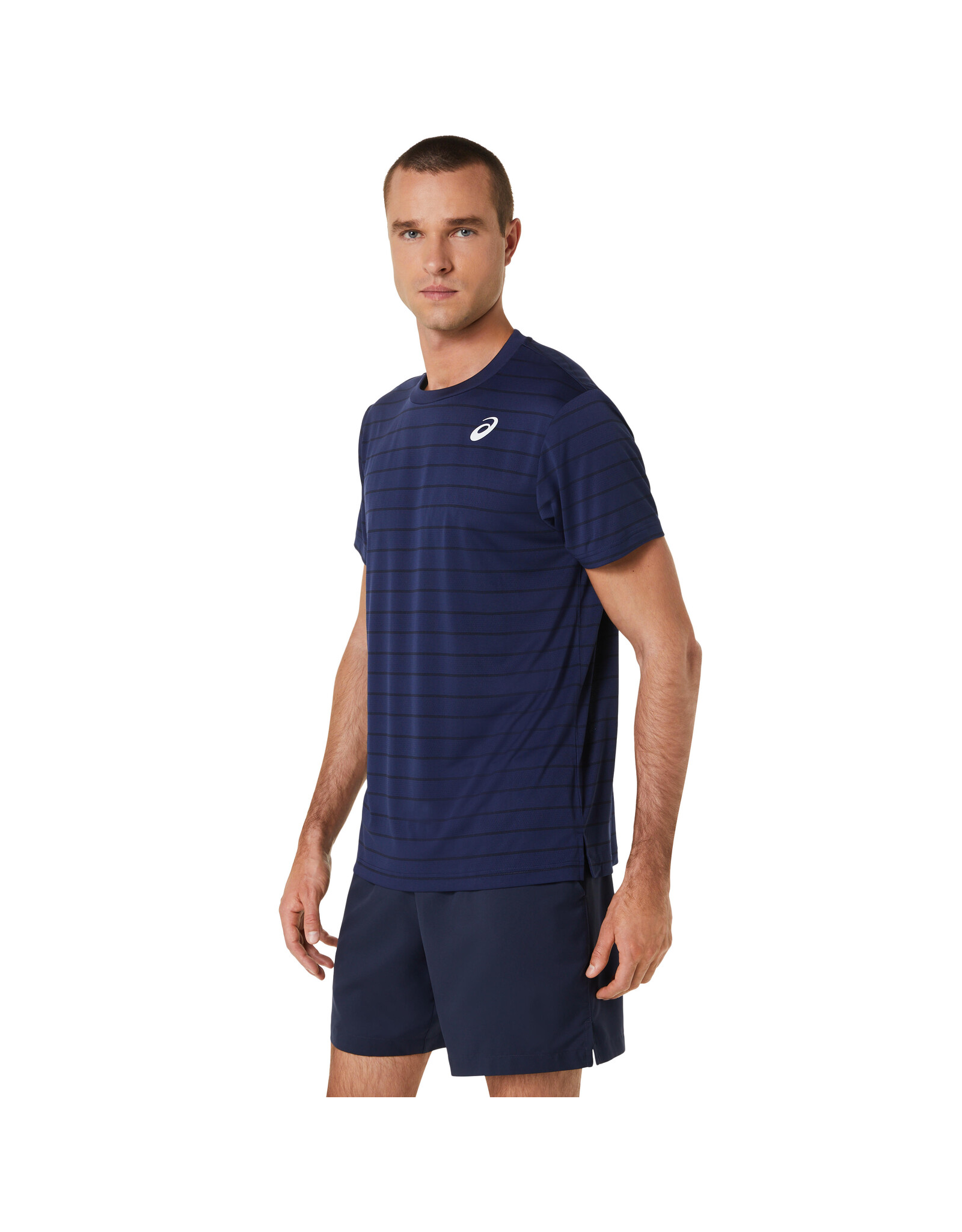 Asics MEN COURT STRIPE SS TOP-Heren-MIDNIGHT