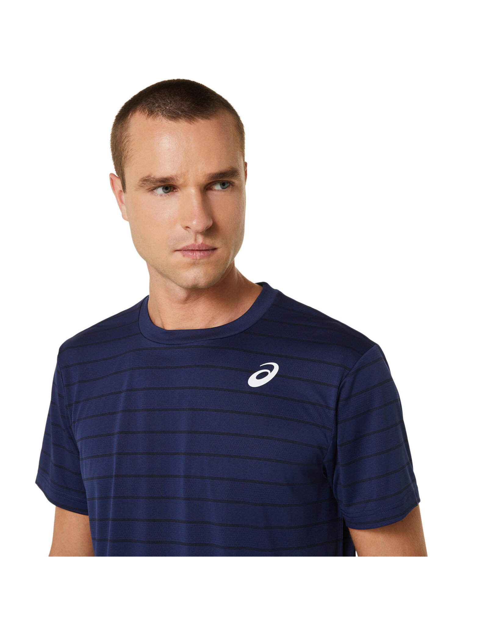 Asics MEN COURT STRIPE SS TOP-Heren-MIDNIGHT