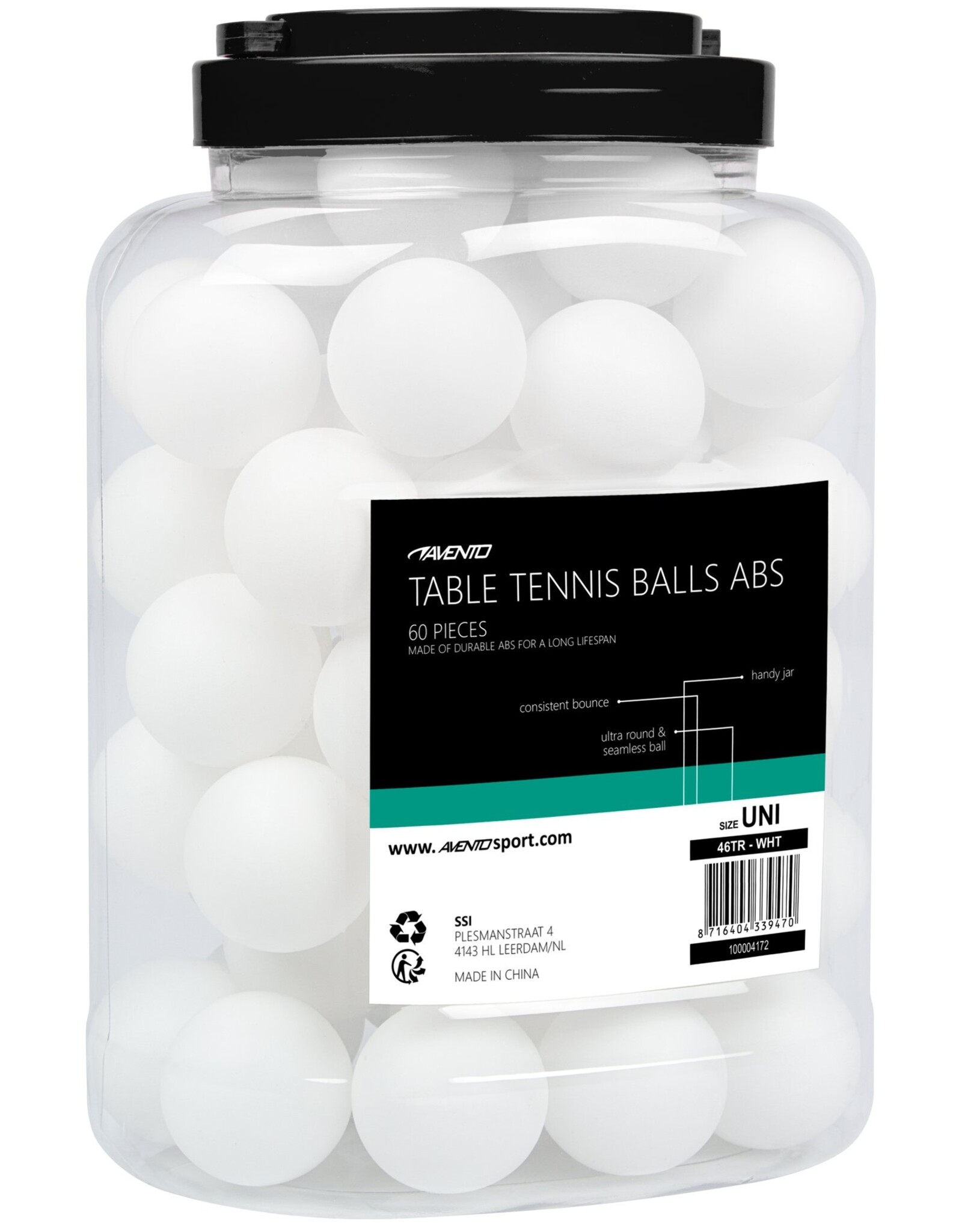 Avento Tafeltennisballen ABS in Pot • 60 Stuks •, Wit