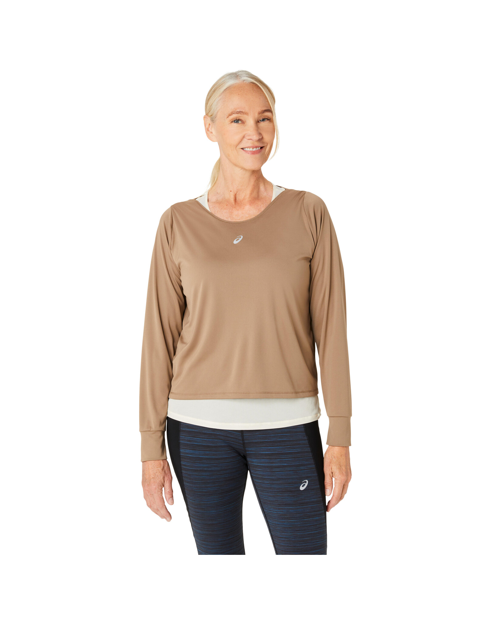 Asics NAGINO RUN LS TOP-Dames-PEPPER/OATMEAL