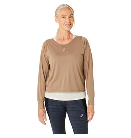 Asics NAGINO RUN LS TOP-Dames-PEPPER/OATMEAL