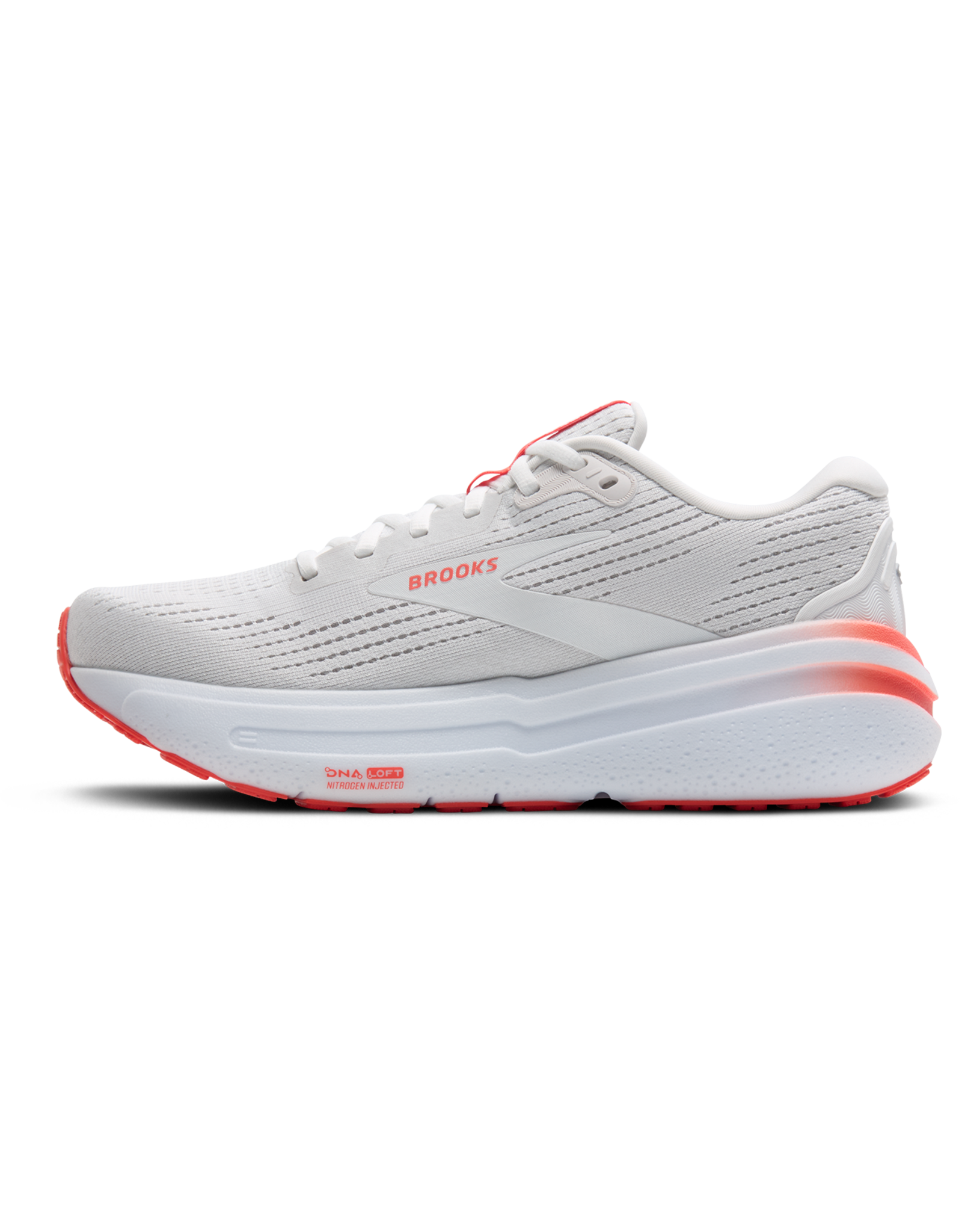 Brooks Ghost Max 2-Dames-White/Hot Coral