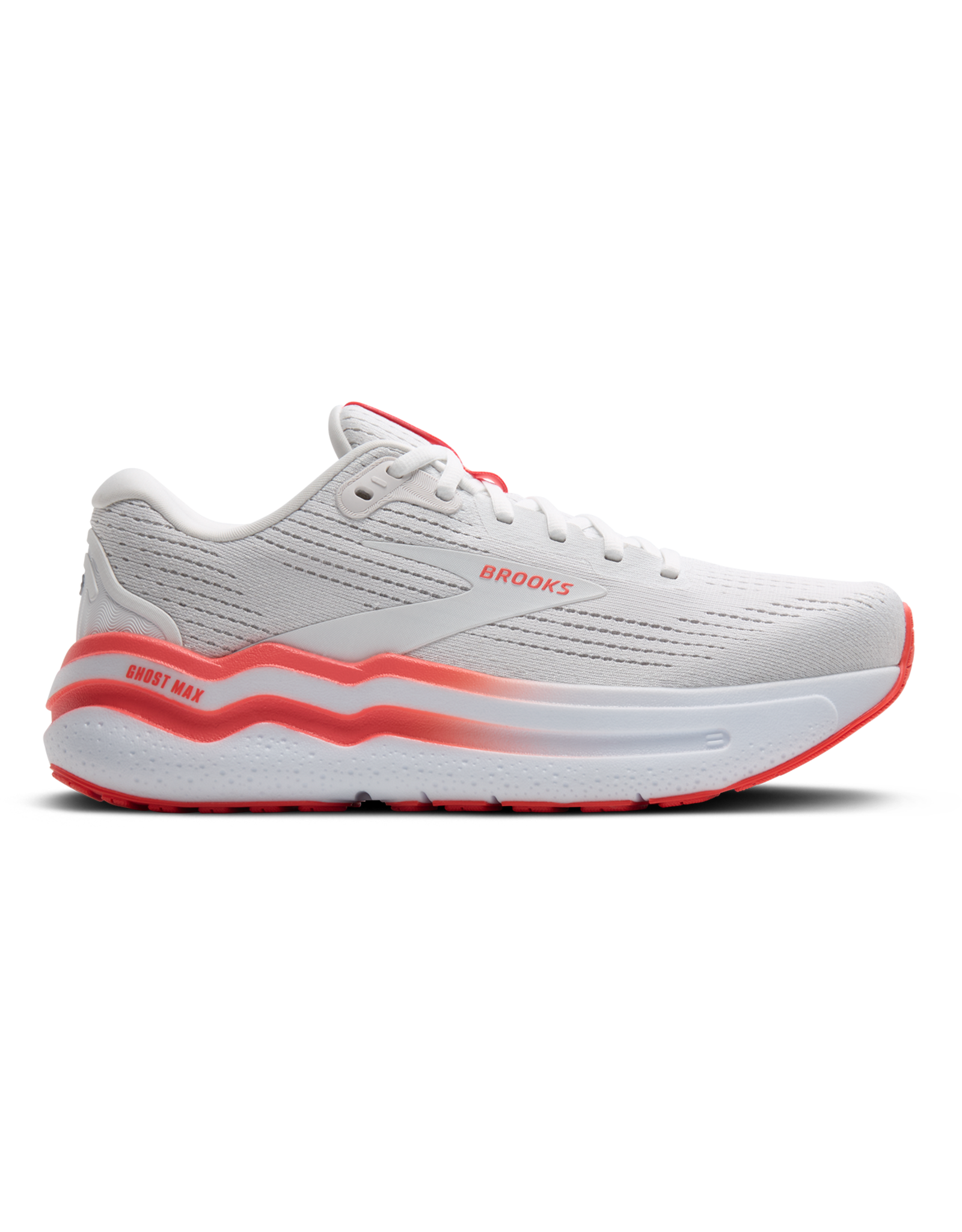 Brooks Ghost Max 2-Dames-White/Hot Coral
