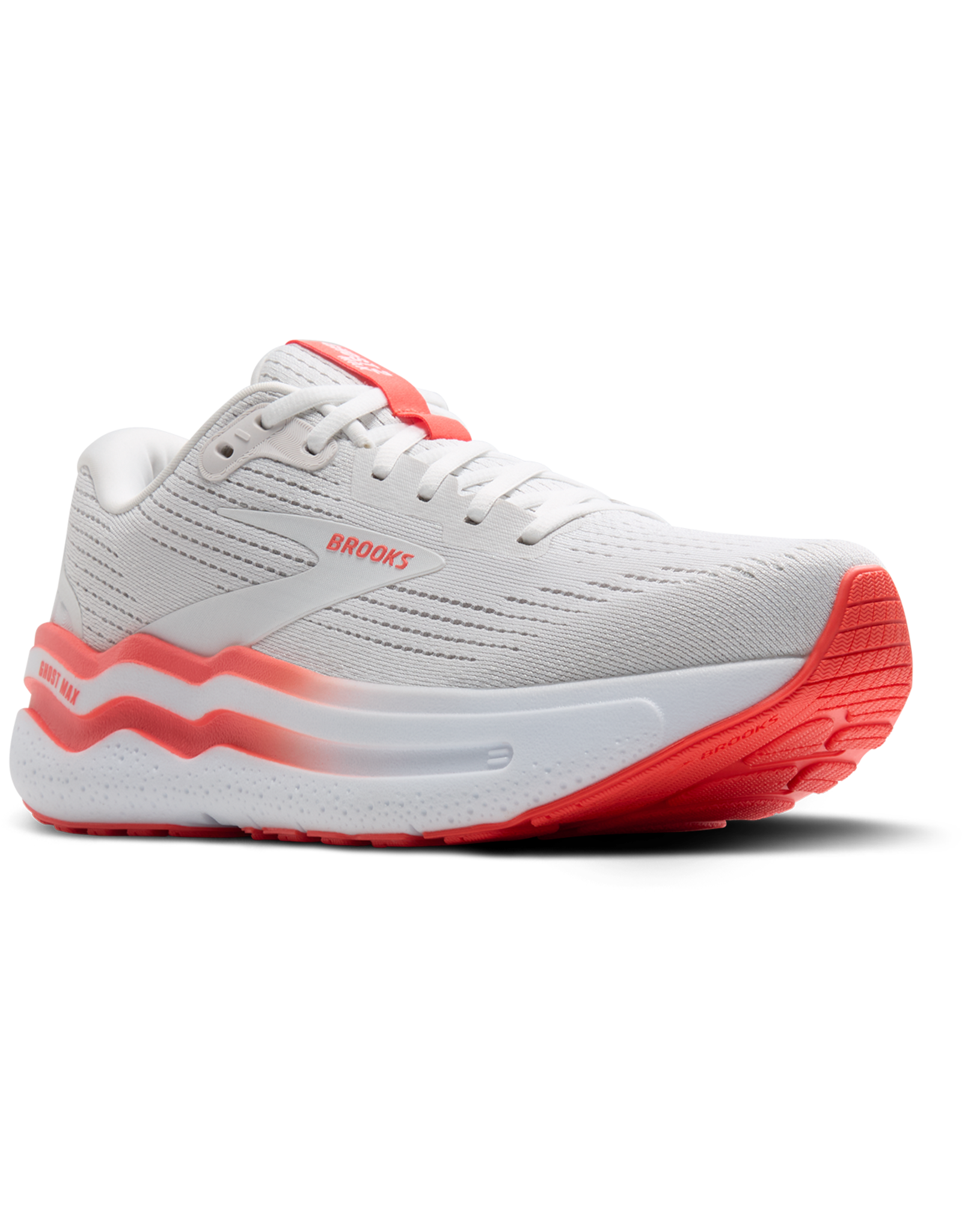Brooks Ghost Max 2-Dames-White/Hot Coral