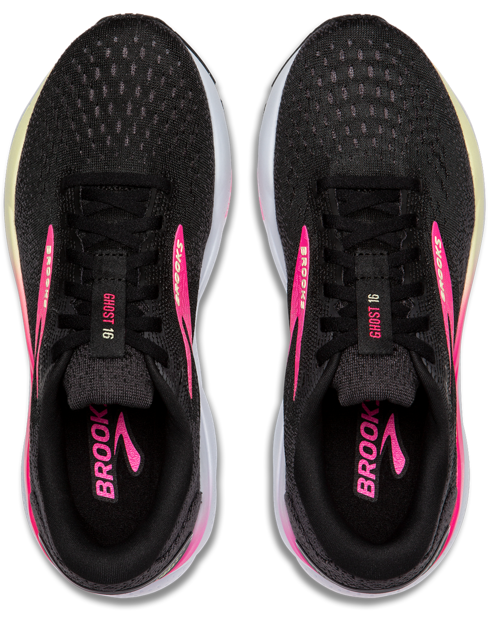 Brooks Ghost 16 (2A) Extra Smal-Dames-Black/Pink/Yellow
