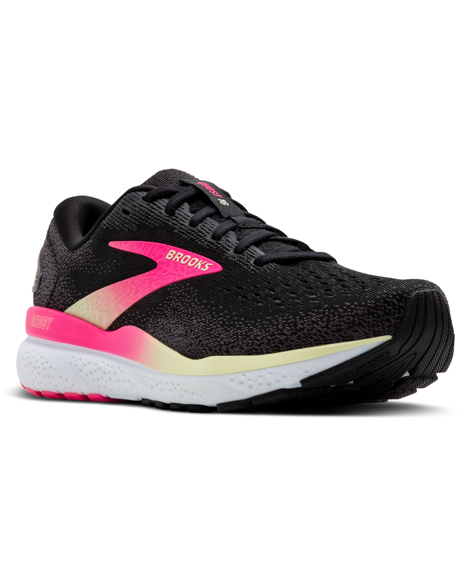 Brooks Ghost 16 (2A) Extra Smal-Dames-Black/Pink/Yellow