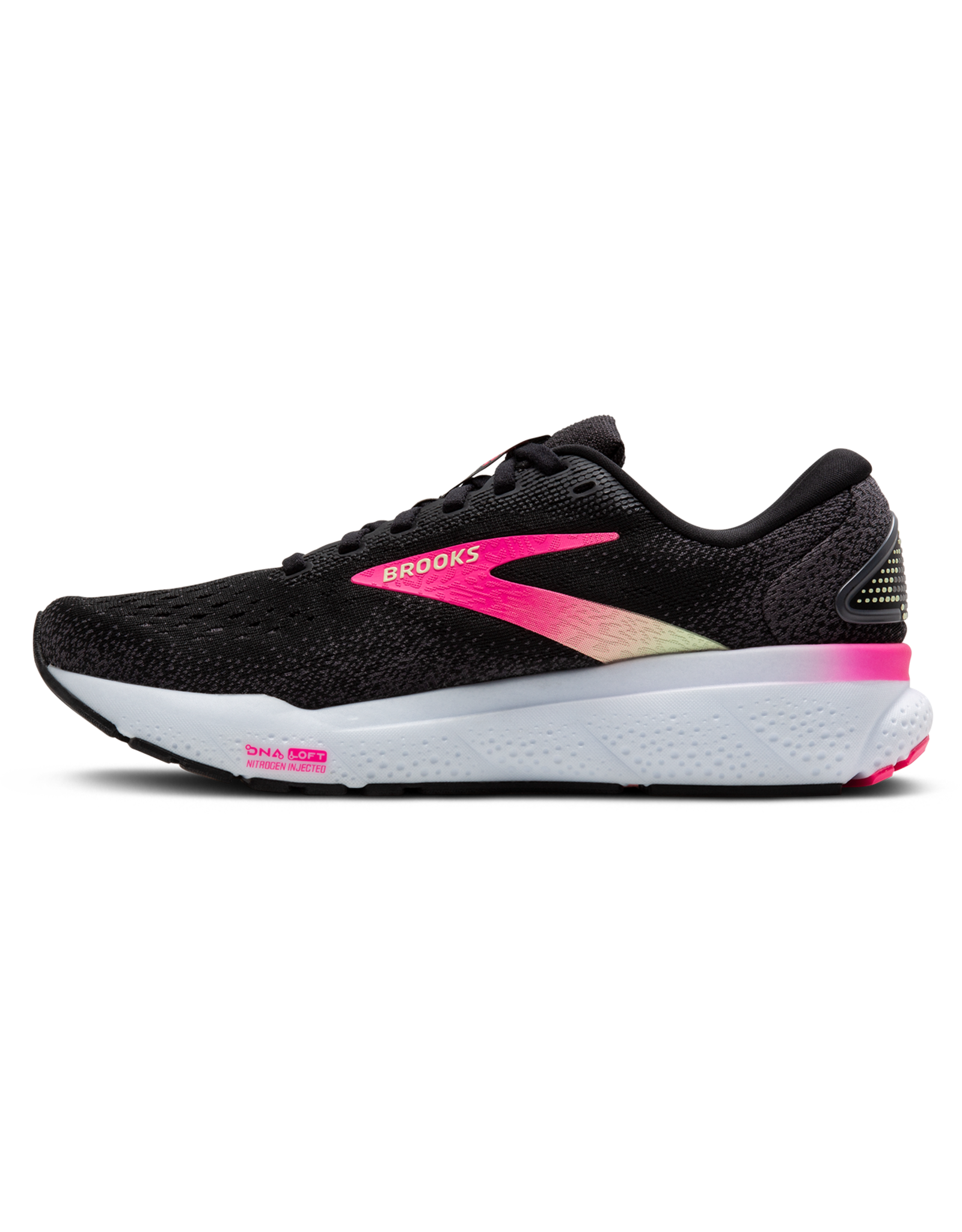 Brooks Ghost 16 (2A) Extra Smal-Dames-Black/Pink/Yellow