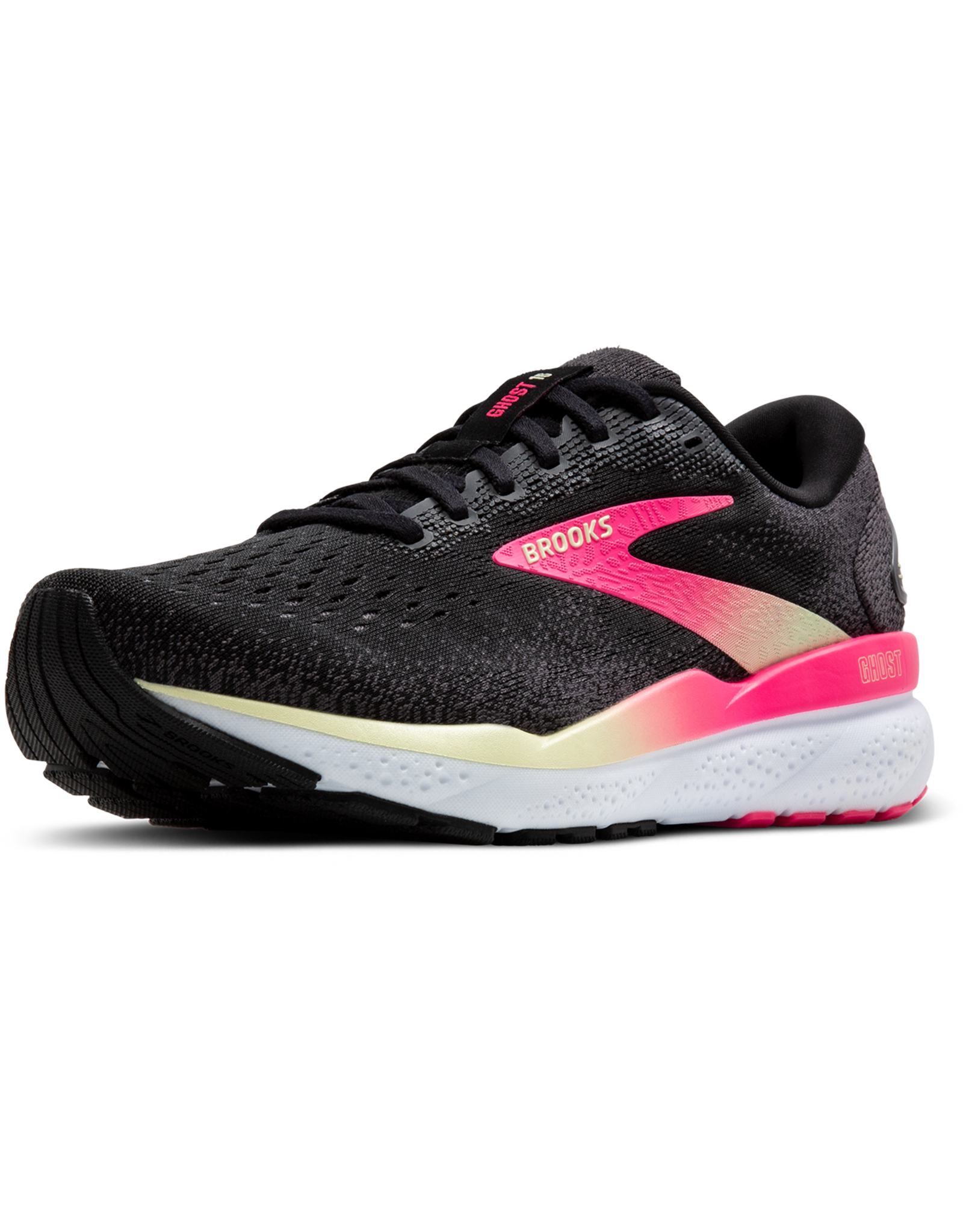 Brooks Ghost 16 (2A) Extra Smal-Dames-Black/Pink/Yellow