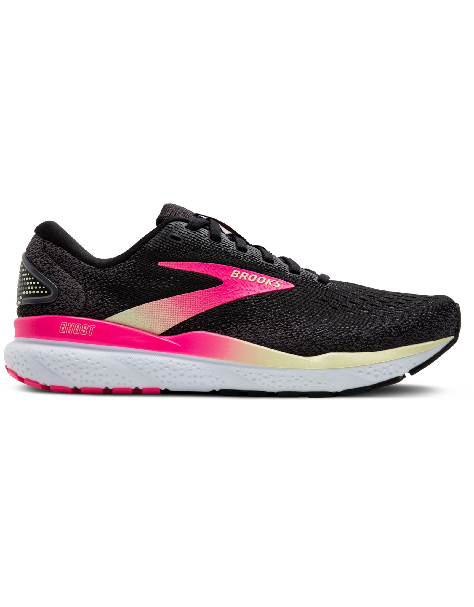 Brooks Ghost 16 (2A) Extra Smal-Dames-Black/Pink/Yellow