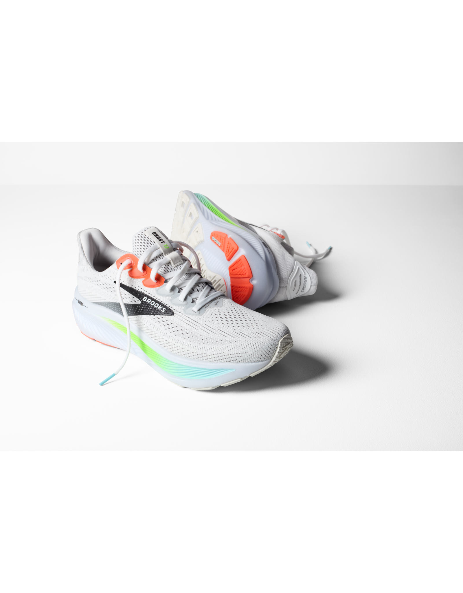Brooks Ghost 17-Heren-White/Pink Clay/Gecko
