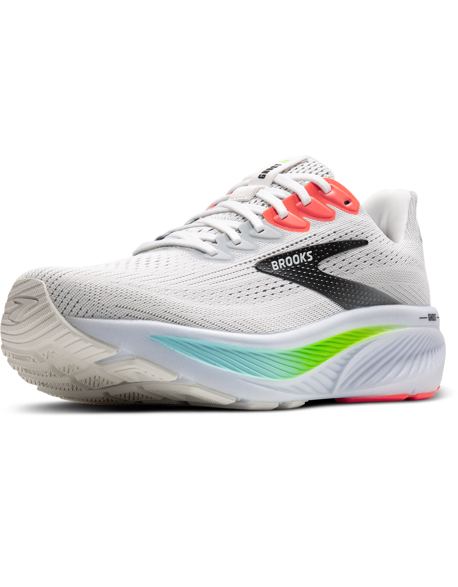 Brooks Ghost 17-Heren-White/Pink Clay/Gecko