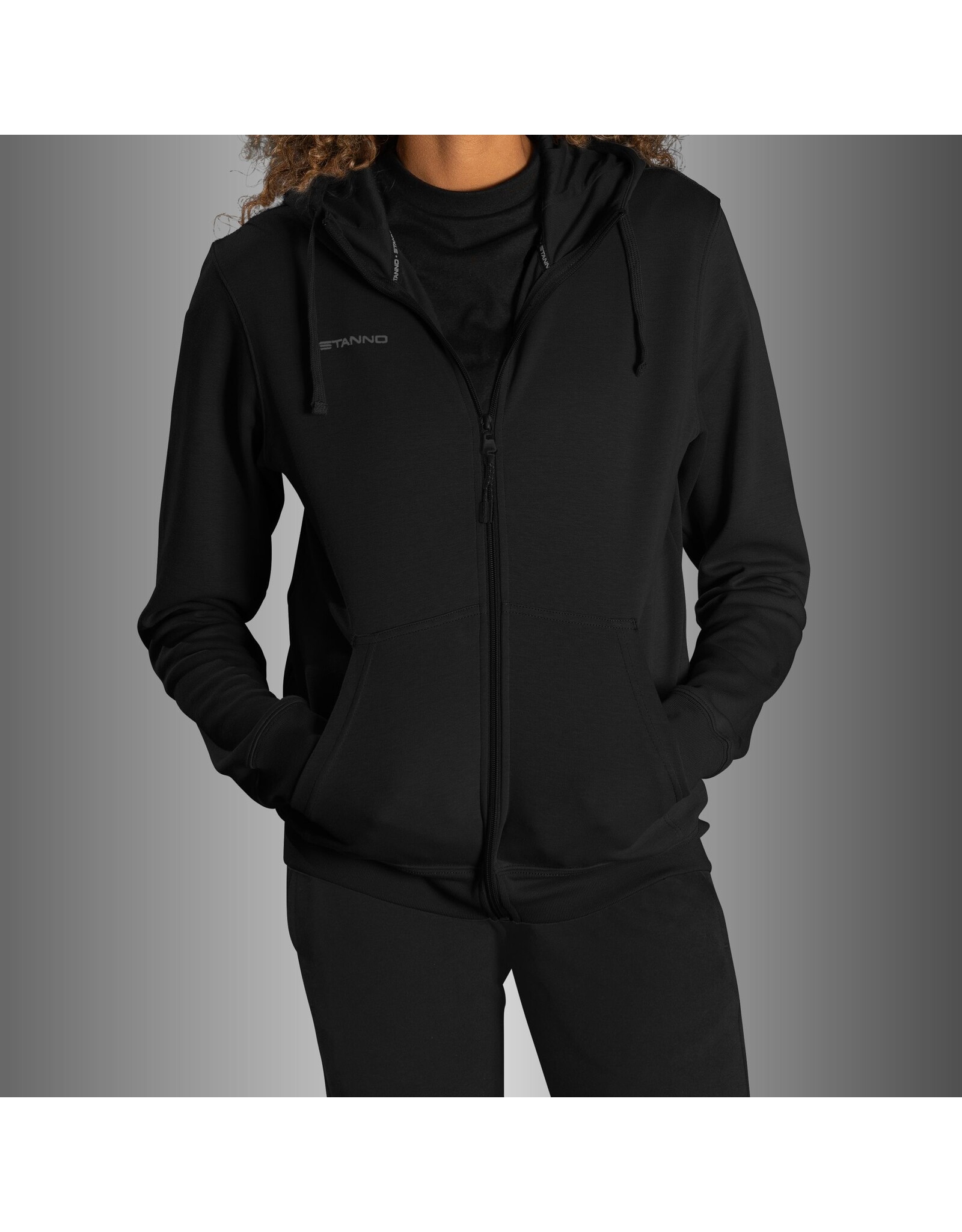 Stanno Base Hooded Full Zip Sweat Top-Black