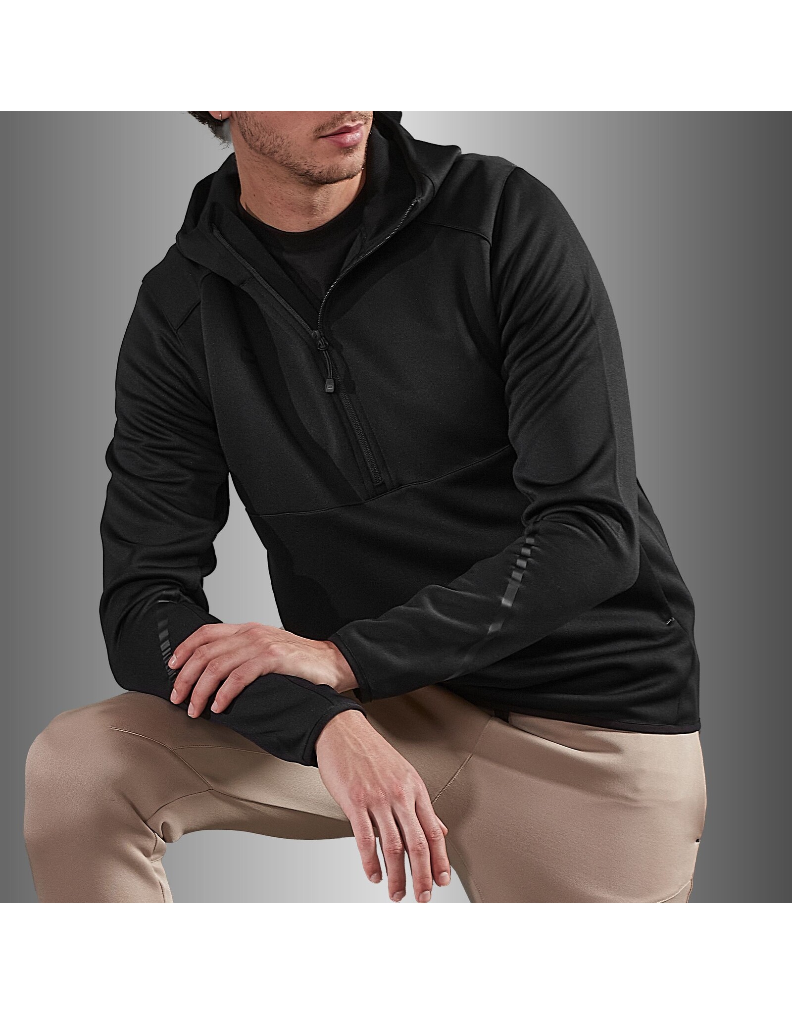 Stanno Plaza Hooded Half Zip Top-Black