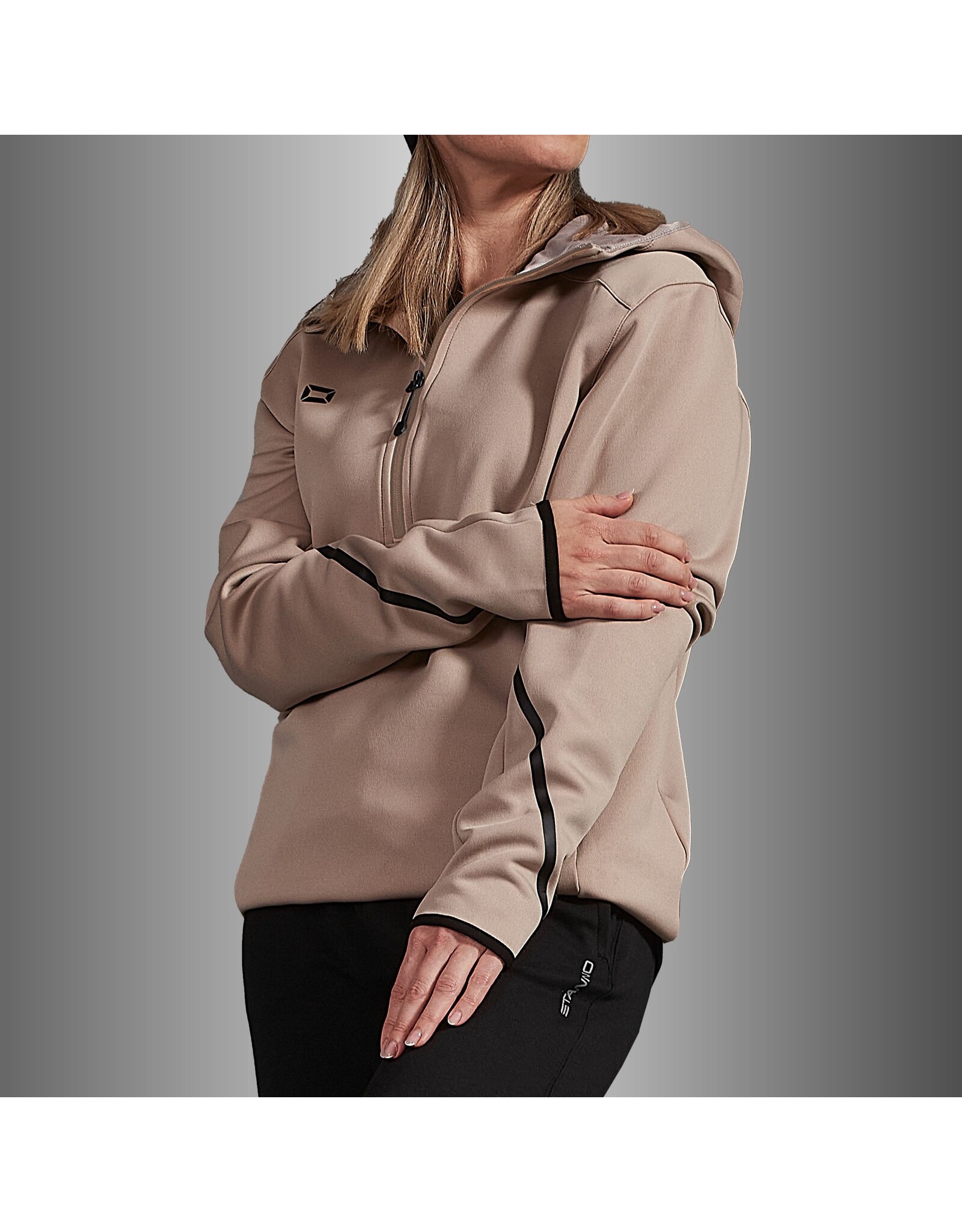 Stanno Plaza Hooded Half Zip Top-Beige