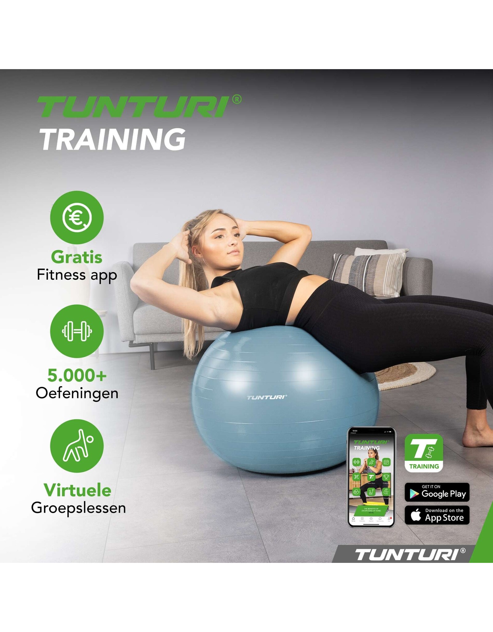 Tunturi Tunturi Gymball 65cm, Light Blue, Anti Burst