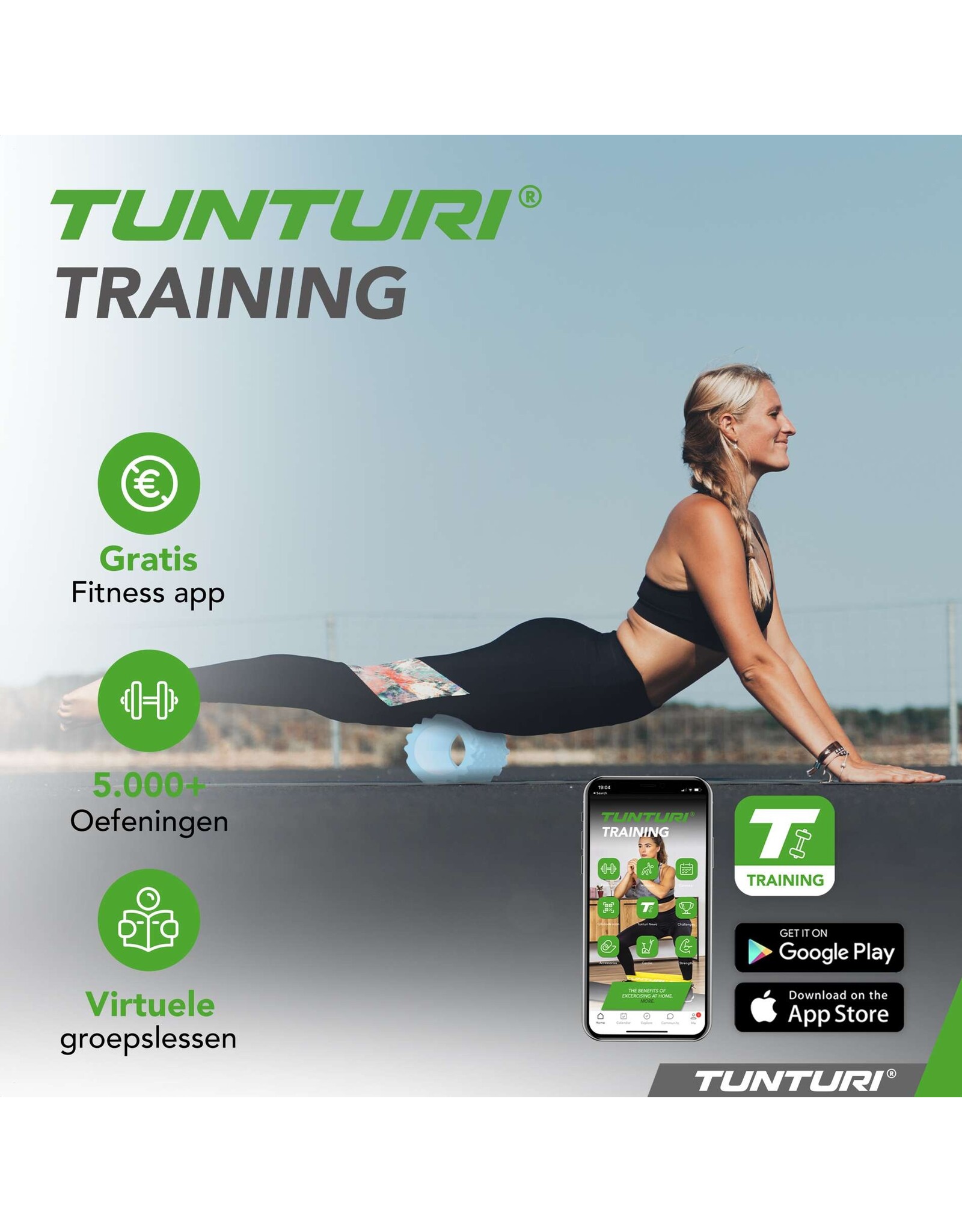 Tunturi Tunturi Yoga Grid Foam Roller, 33cm, Petrol Blue