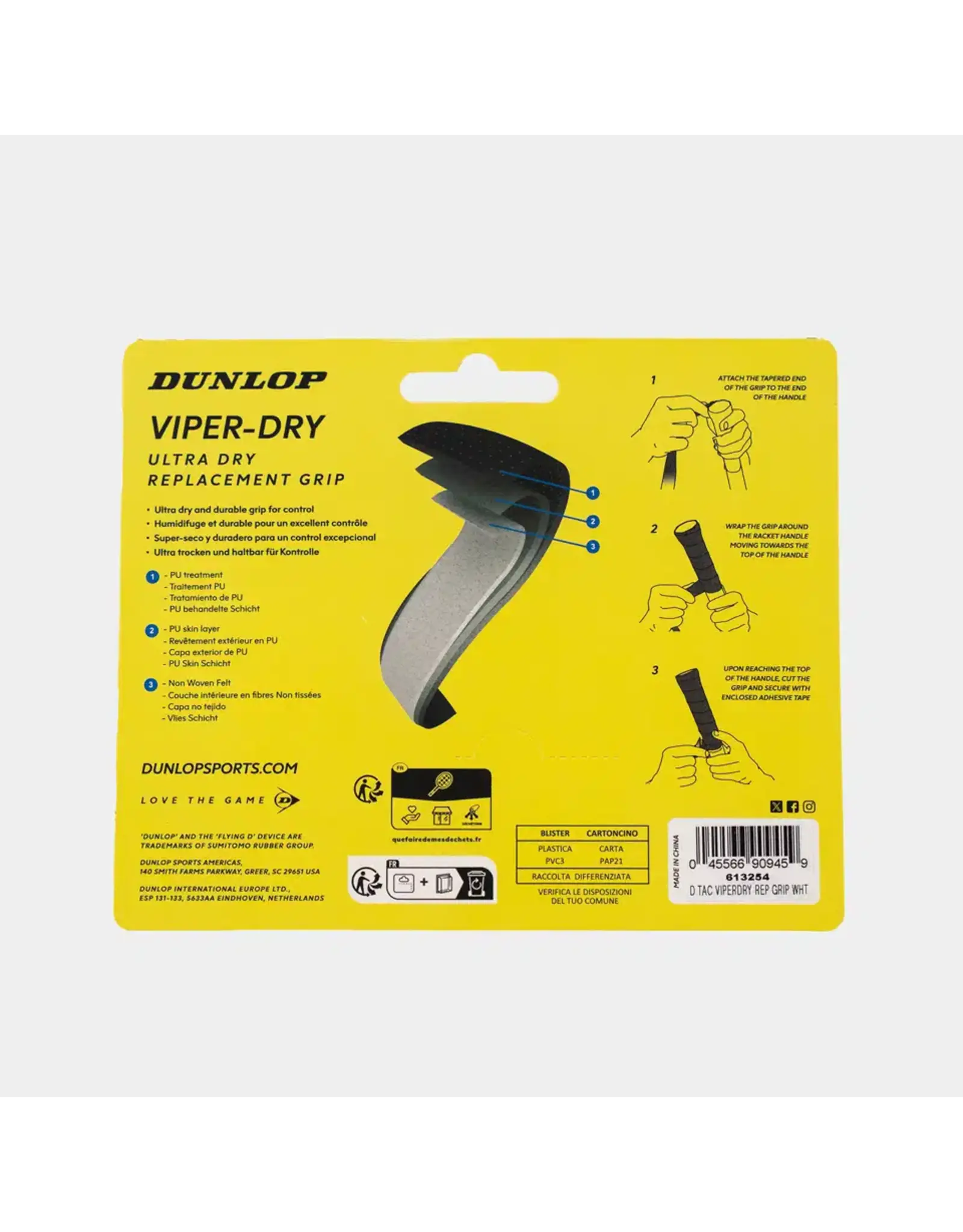 Dunlop D TAC ATP VIPER-DRY REP GRIP WHT 1PC BLISTER
