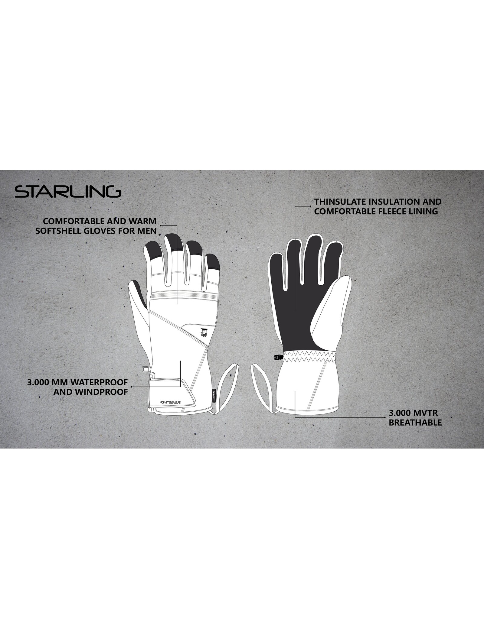 Starling® Skihandschoenen Premium Heren • Softshell • Zwart (ZWA)