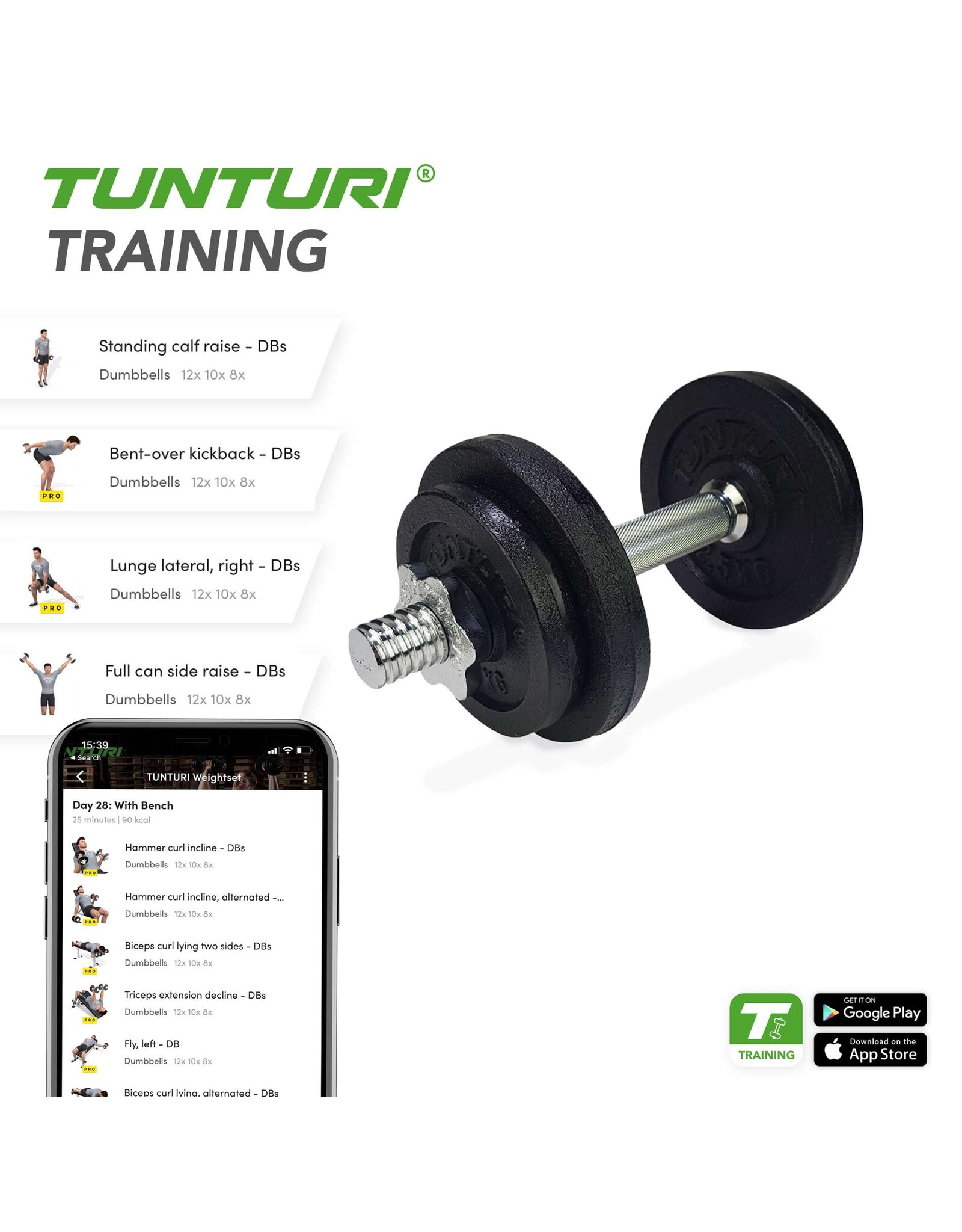 Tunturi Tunturi Dumbbellset 20kg, with 2 Bars Screw