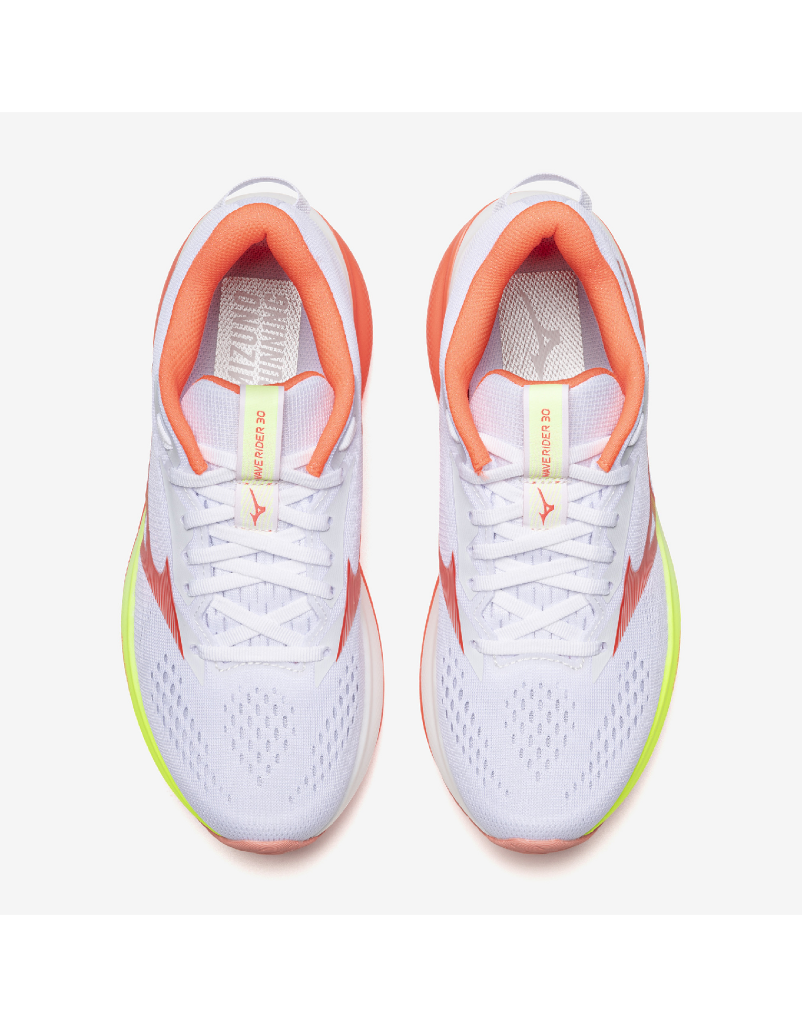 Mizuno WAVE RIDER 30-Dames-White/Lava Orange/Lime Pulp
