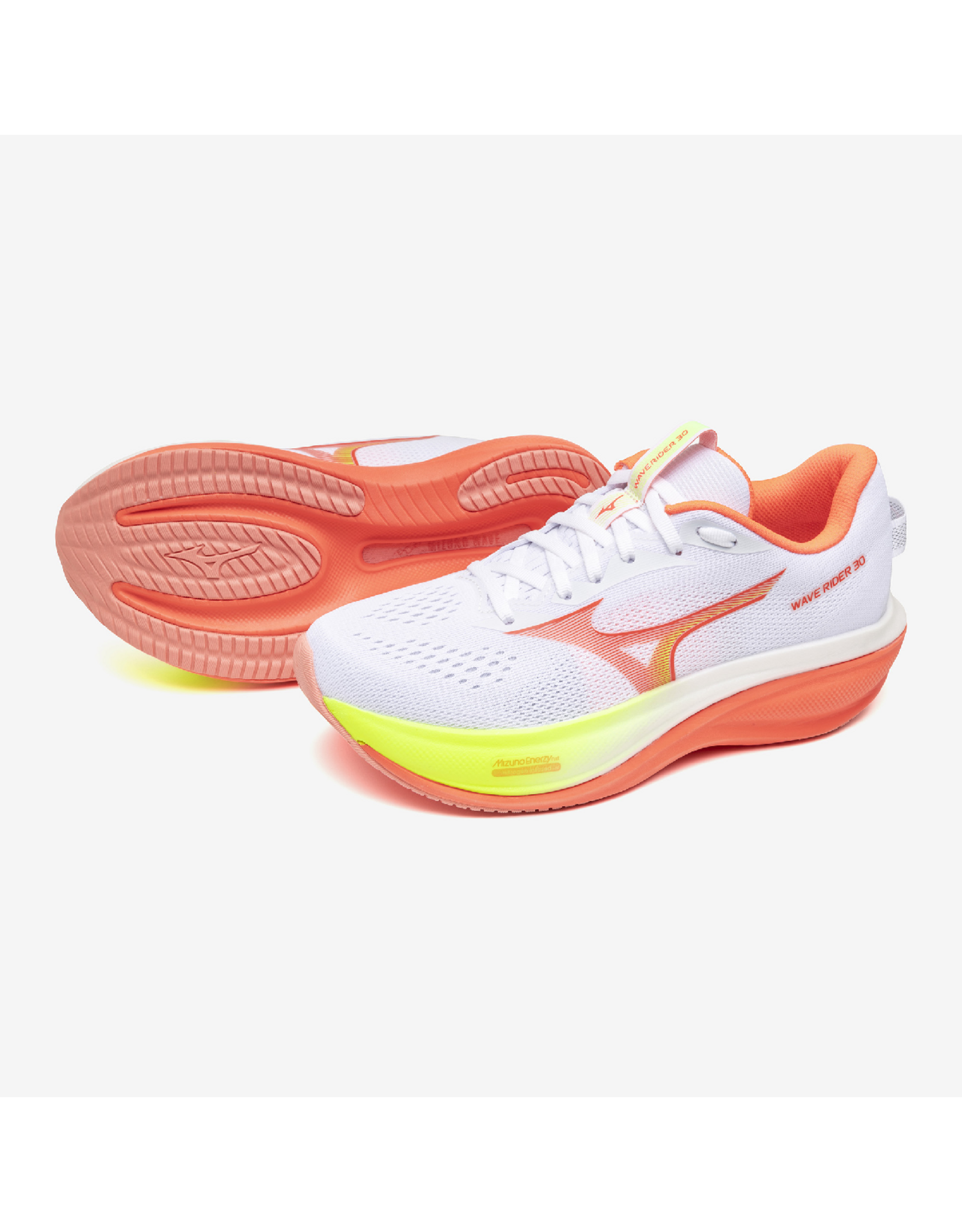 Mizuno WAVE RIDER 30-Dames-White/Lava Orange/Lime Pulp