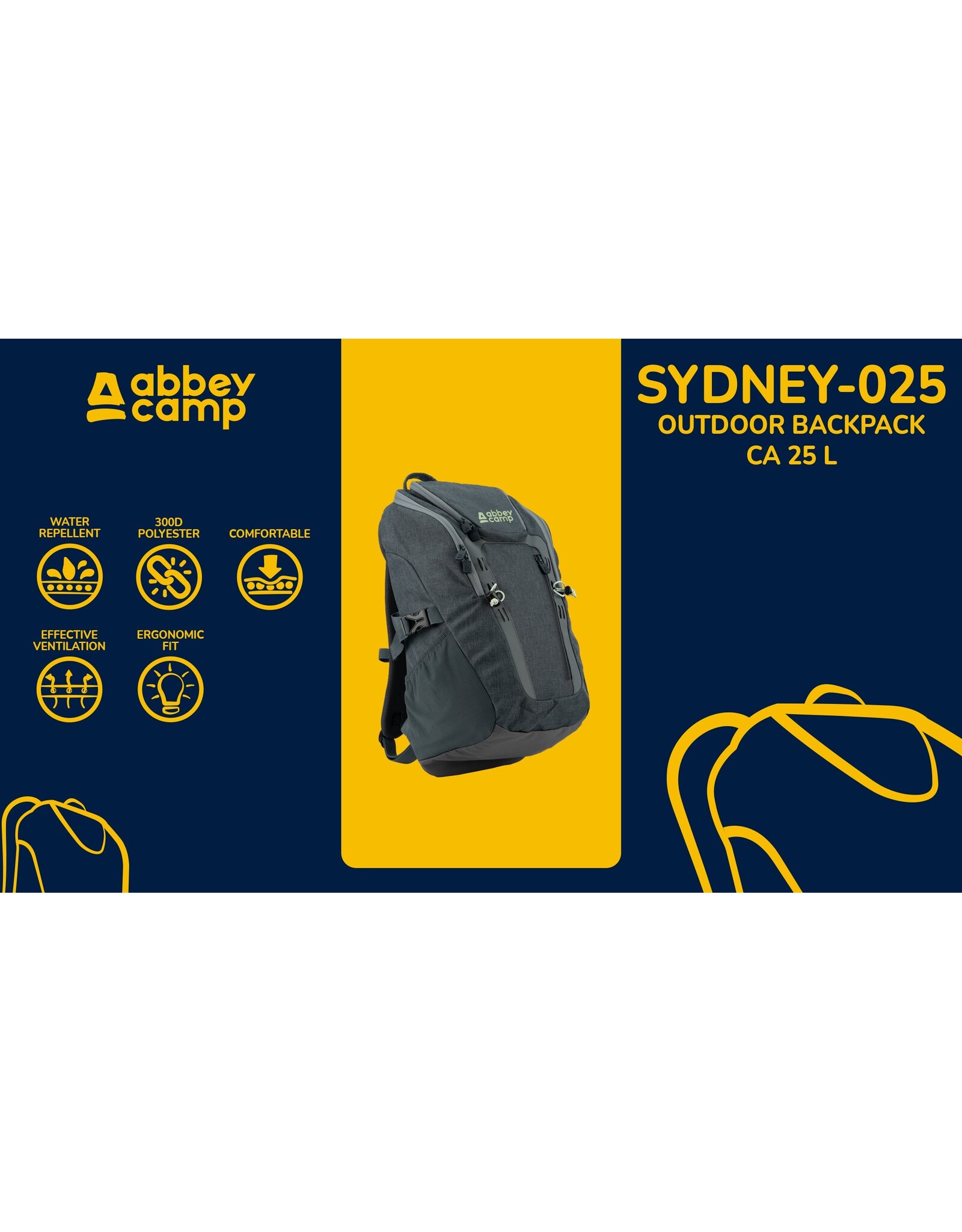 Abbey Camp® Outdoor Rugtas • SYDNEY-025 • Antraciet/Grijs