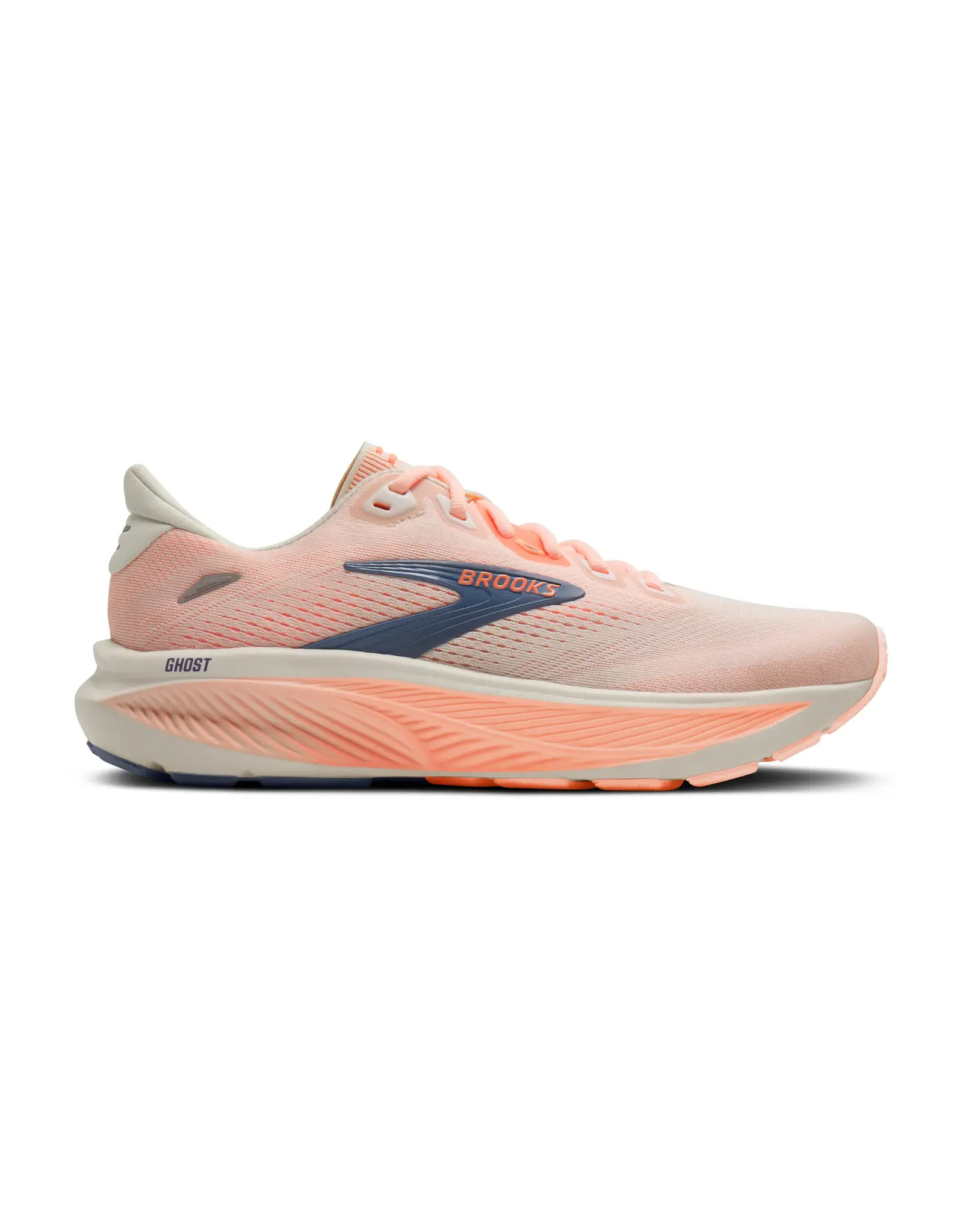 Brooks Ghost 18-Dames (2a)-Star White/Cyber Peach/Grey
