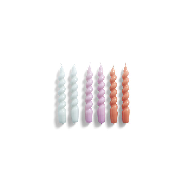 HAY Candle Spiral Set of 6 Ice Blue Lilac Apricot