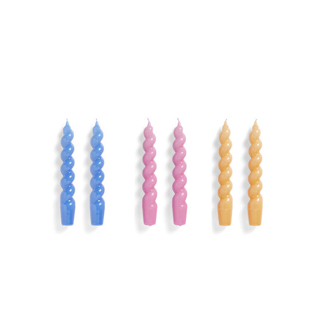 HAY Candle Spiral Set of 6 Sky Blue Dark Pink Dark Peach