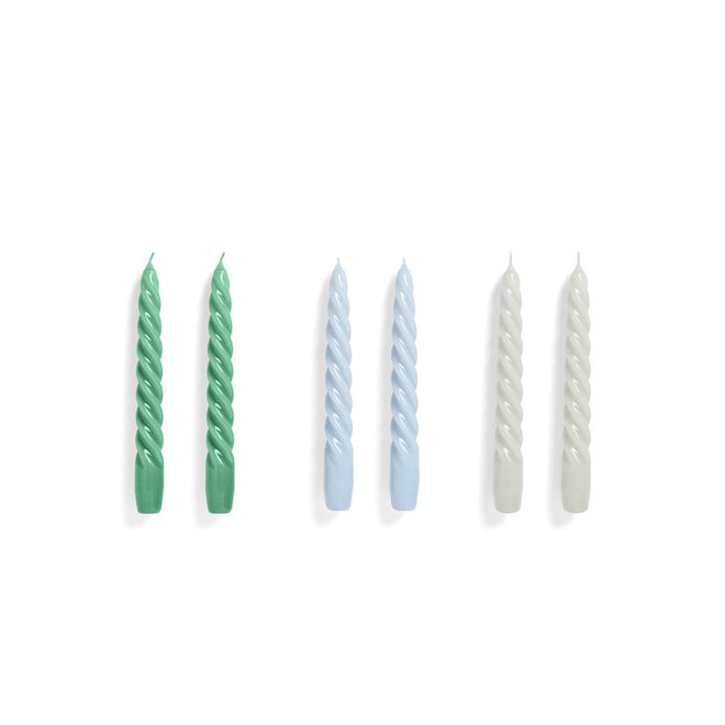 HAY Candle Twist Set of 6 Green Light Blue Light Grey