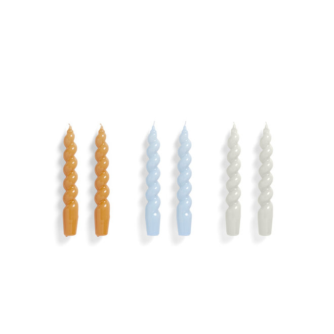 Hay Candle Spiral Set of 6 Tangerine Light Blue Light Grey