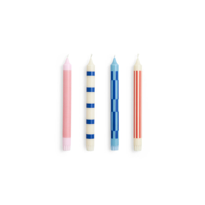 HAY Pattern Candle Pink Red and Blue Set of 4