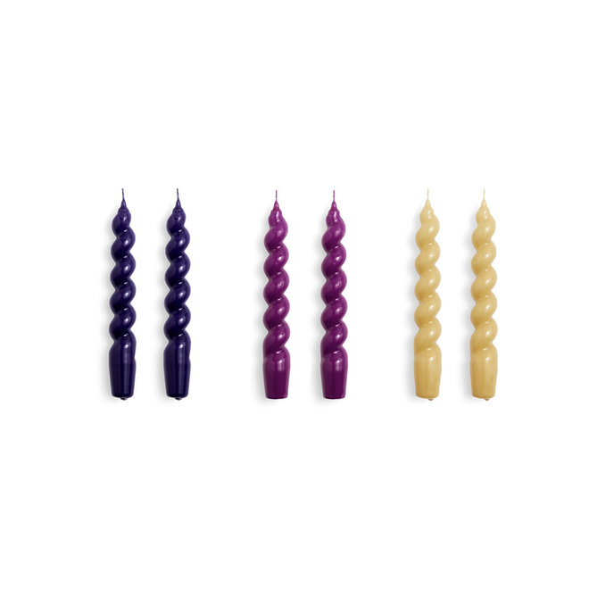 HAY Candle Spiral Set of 6 Purple Fuchsia and Mustard