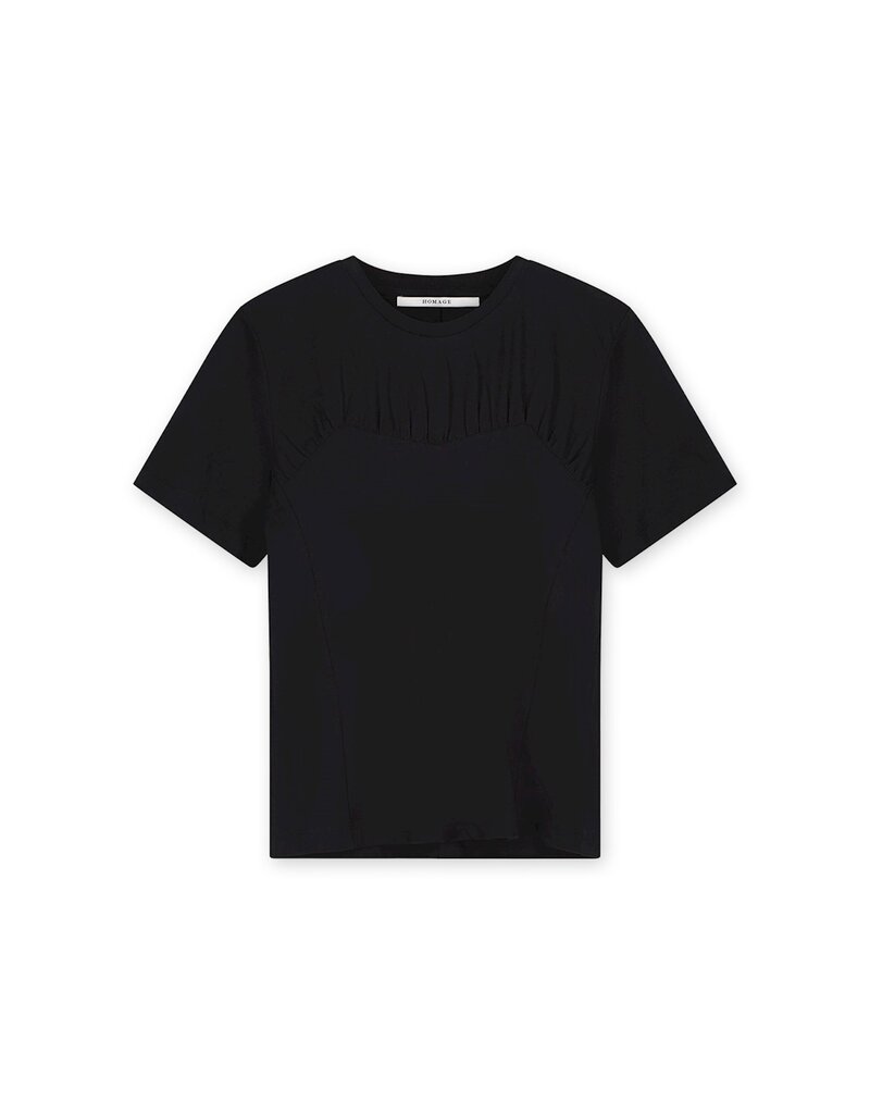 Homage - T-shirt With Gathering, Black