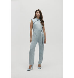 Homage High Collar Tailored Jumpsuit - Light Blue Wash