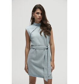 Homage Collar Tailored Dress - Light Blue Wash