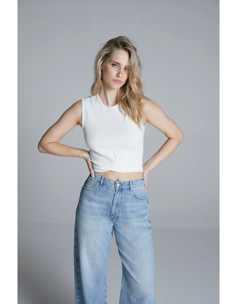 Homage - Rib Cropped Top With Knot, Off White