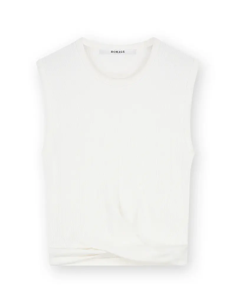 Homage - Rib Cropped Top With Knot, Off White