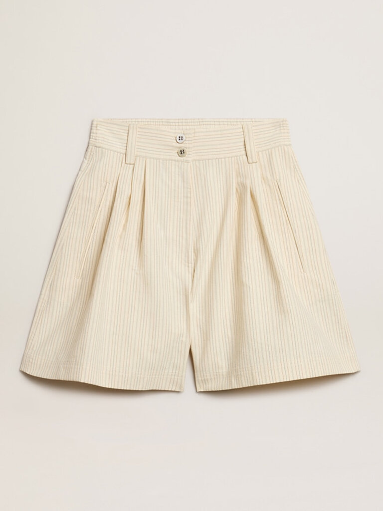 Journey pleated striped shorts / ecru